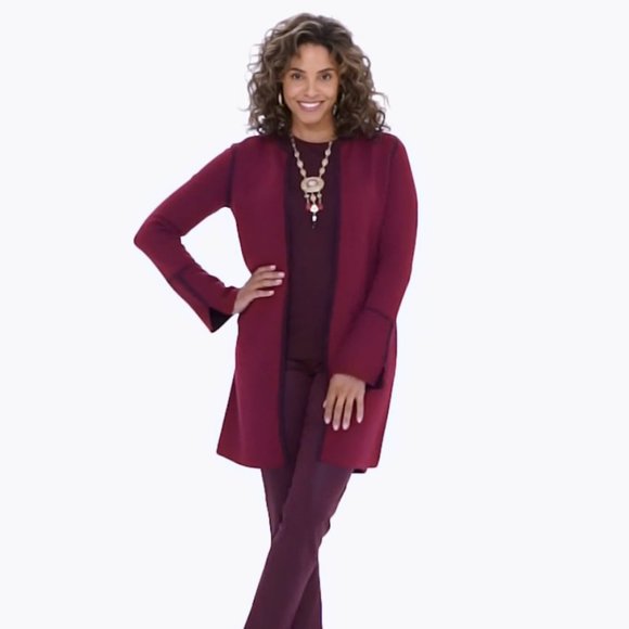 Chico's 2-in-1 Solid Reversible Long Cardigan Jacket Coat TOPPER 1 (10, 12, M) - Picture 2 of 16